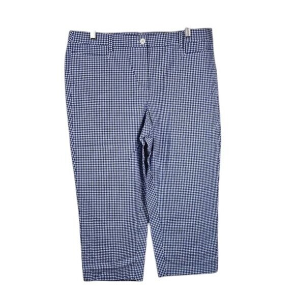 Talbots Perfect Skimmer Slim Leg Pants 14 Blue Gingham Stretch Preppy Cropped - Picture 1 of 9